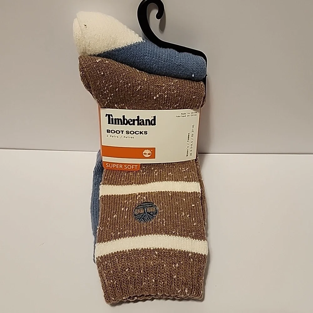 Timberland Women's Brown and Blue Boot Socks Super Soft Brand New